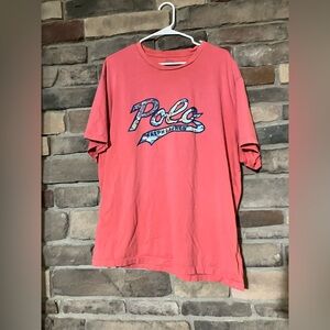 Polo Ralph Lauren T Shirt Mens Pink Salmon Montauk Hawaiian Script Logo